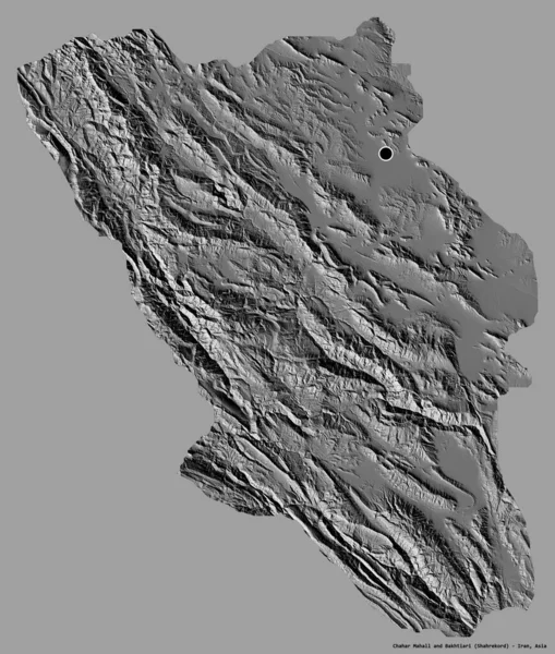 伊朗查哈尔 马赫哈尔 Chahar Mahall 和巴赫蒂亚里 Bakhtiari 的形状 其首都为纯色背景 Bilevel高程图 3D渲染 — 图库照片