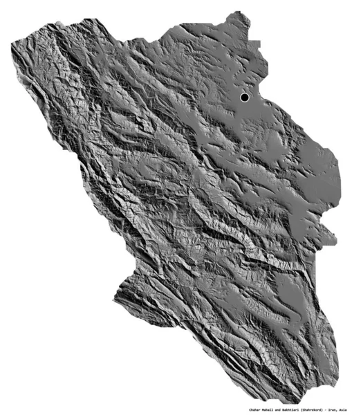 Chahar MahallとBakhtiariの形は イランの州で 首都は白い背景に孤立しています 標高マップ 3Dレンダリング — ストック写真