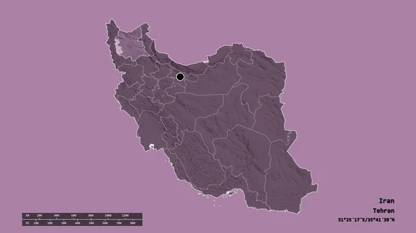主要な地域部門と分離東アゼルバイジャン地域とイランの荒廃した形 ラベル 色の標高マップ 3Dレンダリング — ストック写真