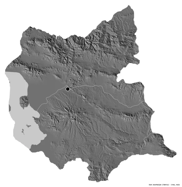 伊朗东阿扎尔兰的形状 其首都被白色背景隔离 Bilevel高程图 3D渲染 — 图库照片