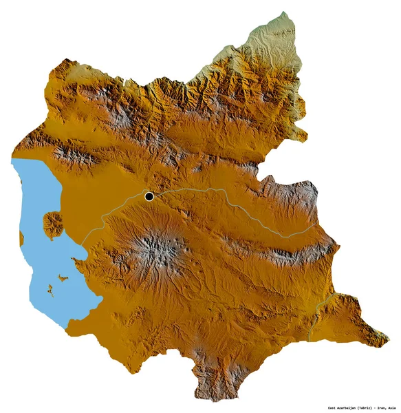 伊朗东阿扎尔兰的形状 其首都被白色背景隔离 地形浮雕图 3D渲染 — 图库照片