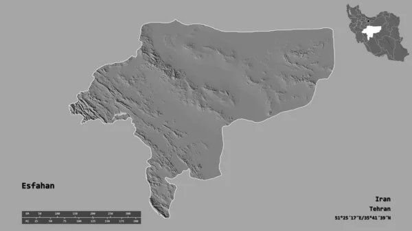Kształt Esfahan Prowincja Iranu Stolicą Odizolowaną Solidnym Tle Skala Odległości — Zdjęcie stockowe