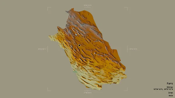 伊朗法尔省法尔斯地区 以坚实的背景隔离在一个地理参考方块中 地形浮雕图 3D渲染 — 图库照片
