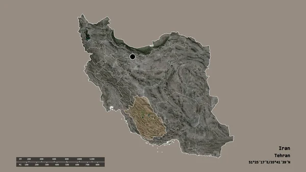主要な地域部門と分離された極東地域とイランの荒廃した形 ラベル 衛星画像 3Dレンダリング — ストック写真
