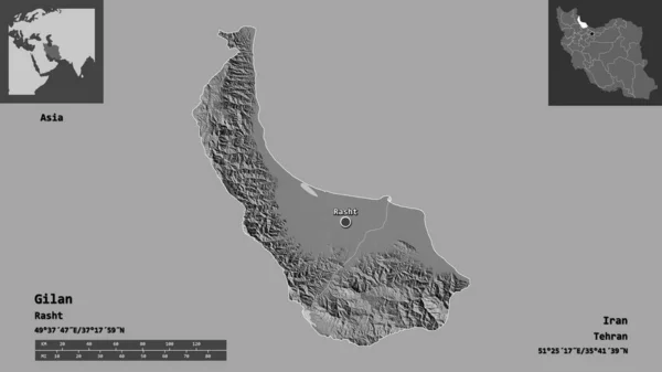 Shape Gilan Provinz Des Iran Und Seine Hauptstadt Entfernungsskala Vorschau — Stockfoto