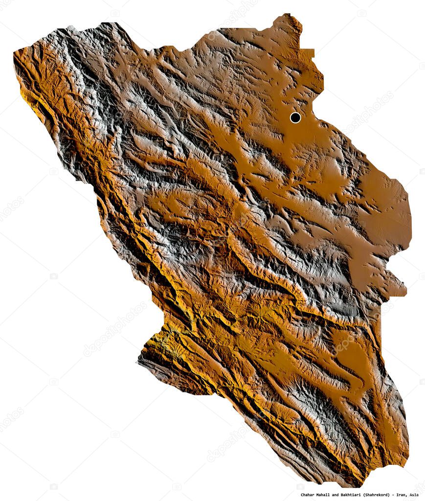 Forma de Chahar Mahall y Bakhtiari, provincia de Irán, con su capital