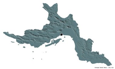 Hormozgan, İran eyaleti, başkenti beyaz arka planda izole edilmiş. Renkli yükseklik haritası. 3B görüntüleme