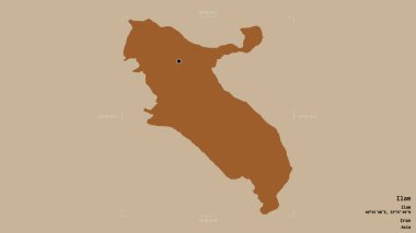 İlam bölgesi, İran eyaleti, jeoreferatlı bir sınır kutusunda sağlam bir arka planda izole edilmiş. Etiketler. Desenli dokuların bileşimi. 3B görüntüleme