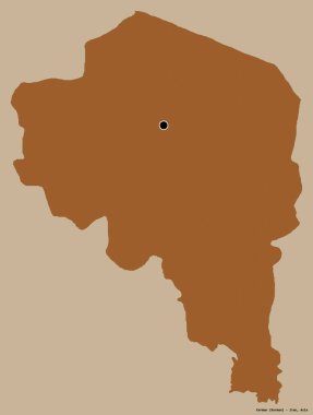 Kerman 'ın şekli, İran eyaleti, başkenti katı bir renk arkaplanı ile izole edilmiş. Desenli dokuların bileşimi. 3B görüntüleme