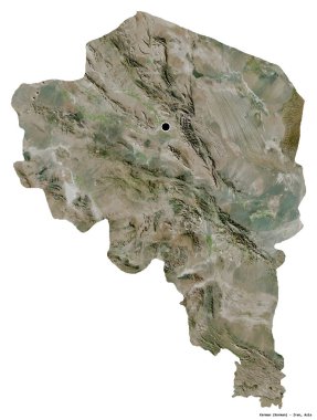 Kerman 'ın şekli, İran eyaleti, başkenti beyaz arka planda izole edilmiş. Uydu görüntüleri. 3B görüntüleme