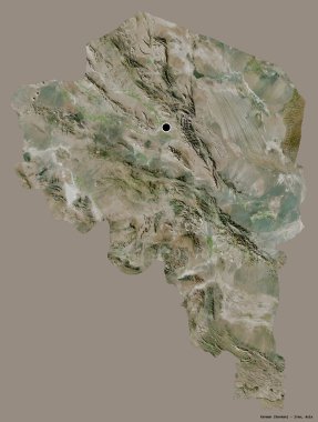 Kerman 'ın şekli, İran eyaleti, başkenti katı bir renk arkaplanı ile izole edilmiş. Uydu görüntüleri. 3B görüntüleme