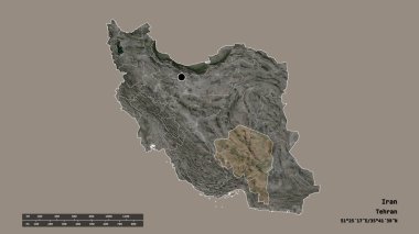 Başkenti, ana bölgesel bölümü ve ayrılan Kerman bölgesi ile İran 'ın dejenere edilmiş şekli. Etiketler. Uydu görüntüleri. 3B görüntüleme