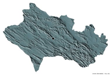 Beyaz arka planda başkenti izole edilmiş, İran Eyaleti 'nin Lorestan şekli. Renkli yükseklik haritası. 3B görüntüleme