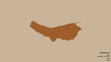 Mazandaran bölgesi, İran eyaleti, jeoreferatlı bir sınır kutusunda sağlam bir arka planda izole edilmiş. Etiketler. Desenli dokuların bileşimi. 3B görüntüleme