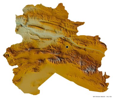 Kuzey Horasan 'ın şekli, İran eyaleti, başkenti beyaz arka planda izole edilmiş. Topografik yardım haritası. 3B görüntüleme