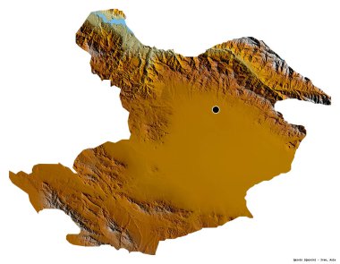 Beyaz arka planda başkenti izole edilmiş, İran eyaleti Kazvin 'in şekli. Topografik yardım haritası. 3B görüntüleme
