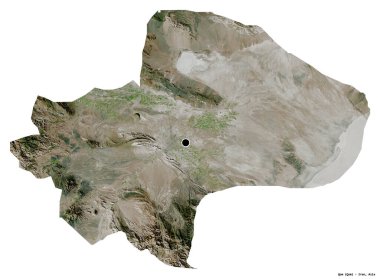 Beyaz arka planda başkenti izole edilmiş, İran eyaleti Qom 'un şekli. Uydu görüntüleri. 3B görüntüleme