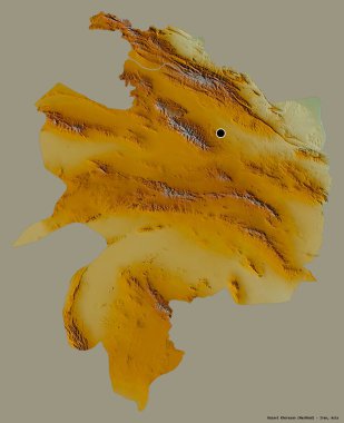 İran 'ın başkenti Razavi Khorasan' ın katı bir renk arkaplanı ile izole edilmiş şekli. Topografik yardım haritası. 3B görüntüleme