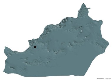 İran 'ın Semnan eyaleti, başkenti beyaz arka planda izole edilmiştir. Renkli yükseklik haritası. 3B görüntüleme