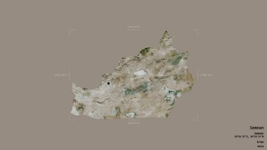 Semnan bölgesi, İran eyaleti, jeoreferatlı bir sınır kutusunda sağlam bir arka planda izole edilmiş. Etiketler. Uydu görüntüleri. 3B görüntüleme