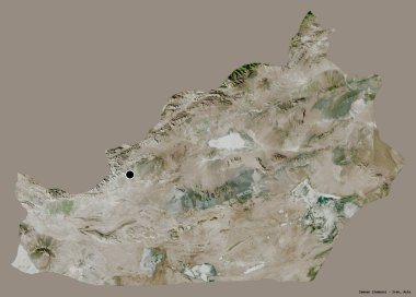 İran 'ın Semnan eyaleti, başkenti katı renk arkaplanı ile izole edilmiştir. Uydu görüntüleri. 3B görüntüleme