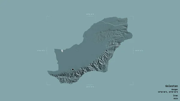 Golestan Provinsen Iran Isolerad Solid Bakgrund Georefererad Avgränsningsbox Etiketter Färgad — Stockfoto