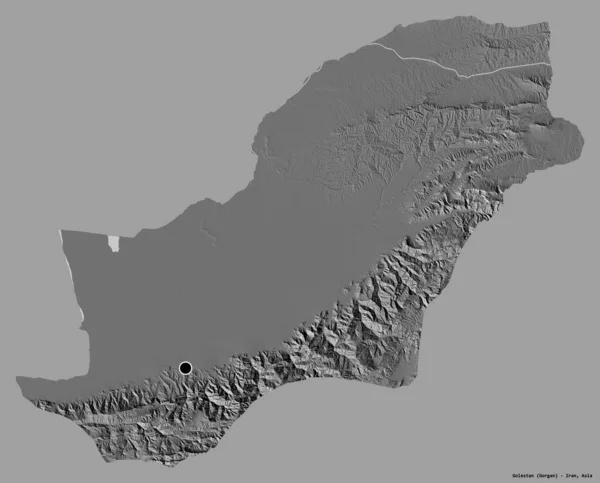 Forma Golestan Provincia Irán Con Capital Aislada Sobre Fondo Color — Foto de Stock