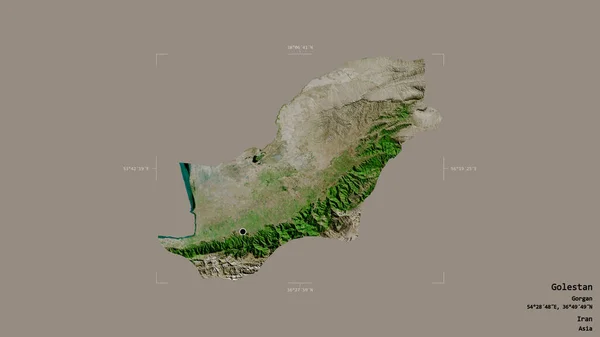 イランの州 ゴレスタンの地域は 洗練された境界ボックス内の強固な背景に隔離されています ラベル 衛星画像 3Dレンダリング — ストック写真