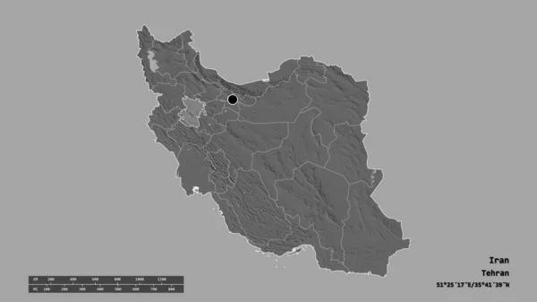 Forma Dessaturada Irã Com Sua Capital Principal Divisão Regional Área — Fotografia de Stock