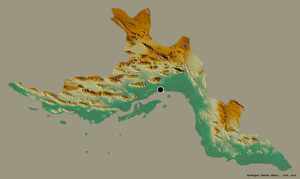 Forma Hormozgan Provincia Irán Con Capital Aislada Sobre Fondo Color — Foto de Stock