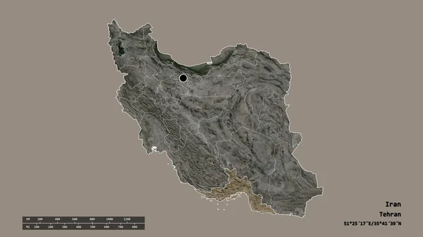 主要な地域部門と分離されたHormozgan地域とイランの荒廃した形 ラベル 衛星画像 3Dレンダリング — ストック写真