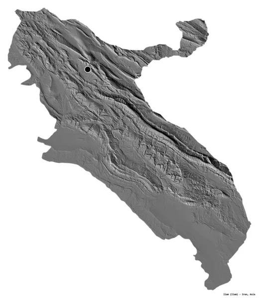 Kształt Ilamu Prowincja Iranu Stolicą Odizolowaną Białym Tle Dwupoziomowa Mapa — Zdjęcie stockowe