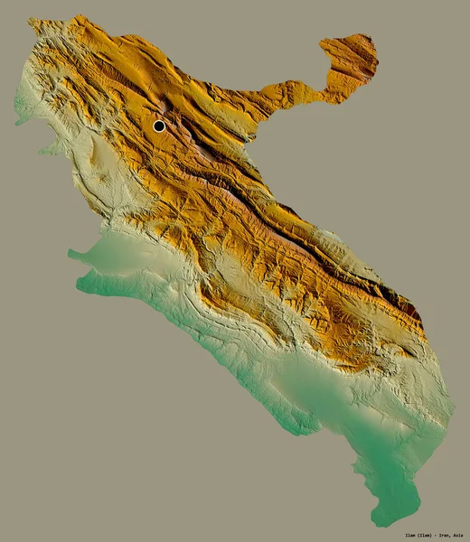 伊朗伊兰的形状 其首都用纯色背景隔开 地形浮雕图 3D渲染 — 图库照片