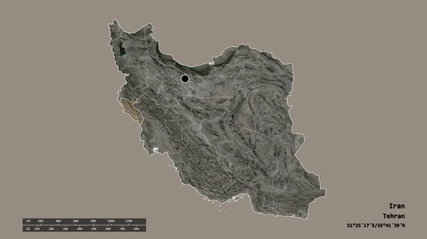 主要な地域部門と分離イスラム地域とイランの荒廃した形 ラベル 衛星画像 3Dレンダリング — ストック写真