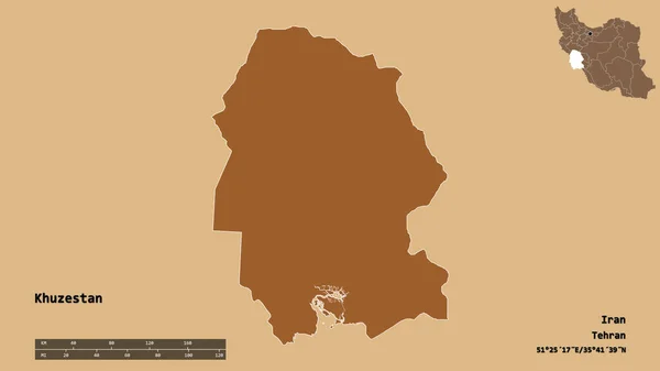 Форма Хузестан Провінції Іран Столицею Ізольованою Твердому Тлі Масштаб Відстаней — стокове фото
