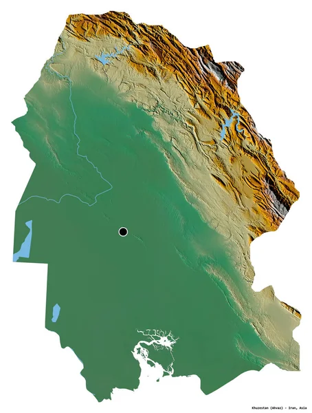 イランの州 クゼスタンの形状は その首都は白い背景に隔離されています 地形図 3Dレンダリング — ストック写真