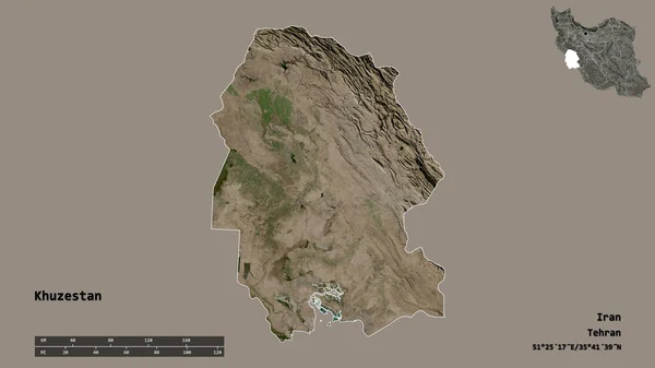 Kształt Khuzestan Prowincja Iranu Stolicą Odizolowaną Solidnym Tle Skala Odległości — Zdjęcie stockowe