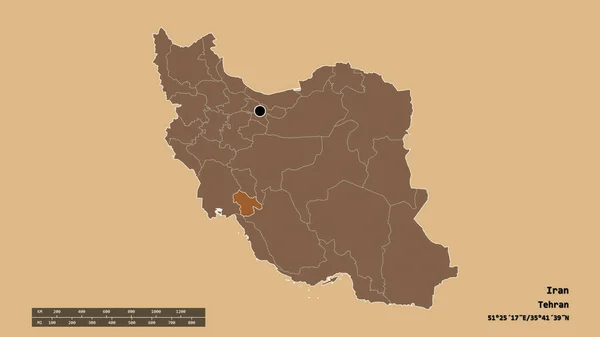 Forme Désaturée Iran Avec Capitale Principale Division Régionale Région Séparée — Photo