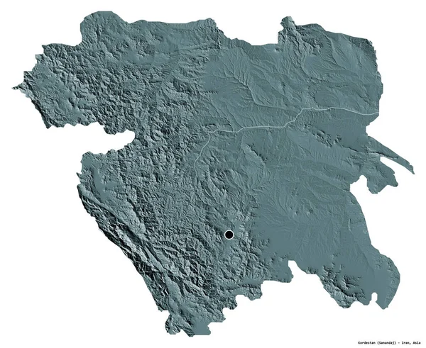 Form Kordestan Provinsen Iran Med Huvudstaden Isolerad Vit Bakgrund Färgad — Stockfoto