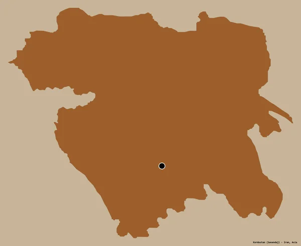 イランの州 コルデスタン州の形状は その首都はしっかりとした色の背景に隔離されています パターン化されたテクスチャの構成 3Dレンダリング — ストック写真