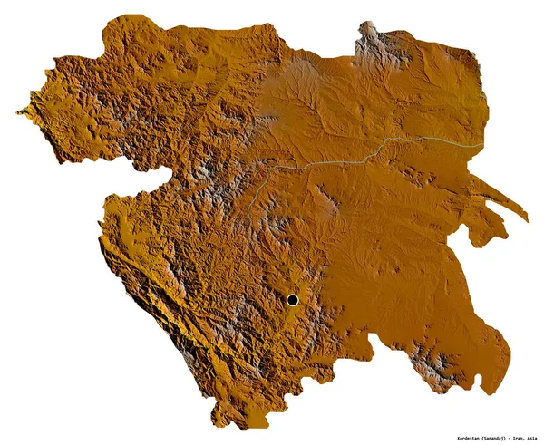 Alakja Kordesztán Irán Tartomány Főváros Elszigetelt Fehér Alapon Topográfiai Domborzati — Stock Fotó