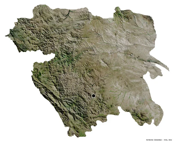 伊朗科尔特斯坦的形状 其首都被白色背景隔离 卫星图像 3D渲染 — 图库照片