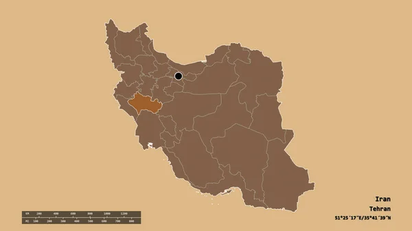 以首都 主要区域分部和分离的洛里斯坦地区为首都的伊朗的绝望面貌 图形纹理的组成 3D渲染 — 图库照片