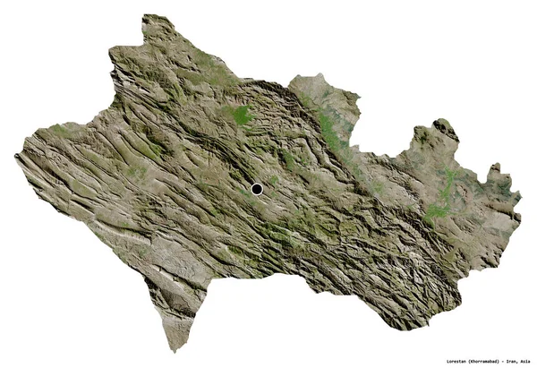 イランの州であるロレスタン州の形で その首都は白い背景に孤立しています 衛星画像 3Dレンダリング — ストック写真