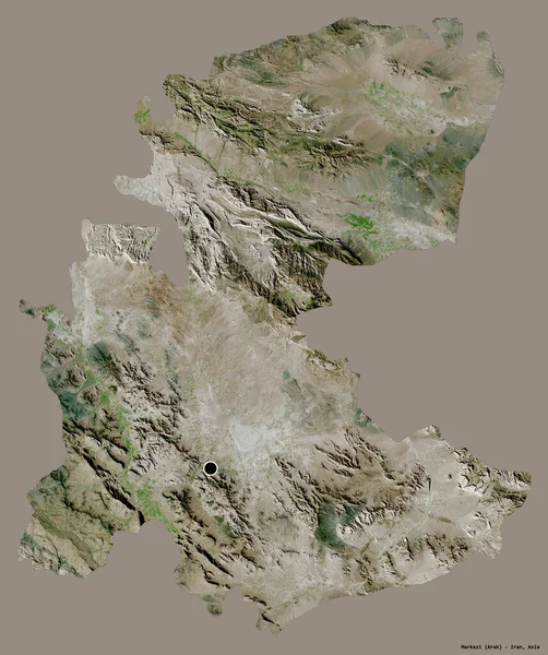 イランの州 マルカジの形は その首都はしっかりした色の背景に隔離されています 衛星画像 3Dレンダリング — ストック写真