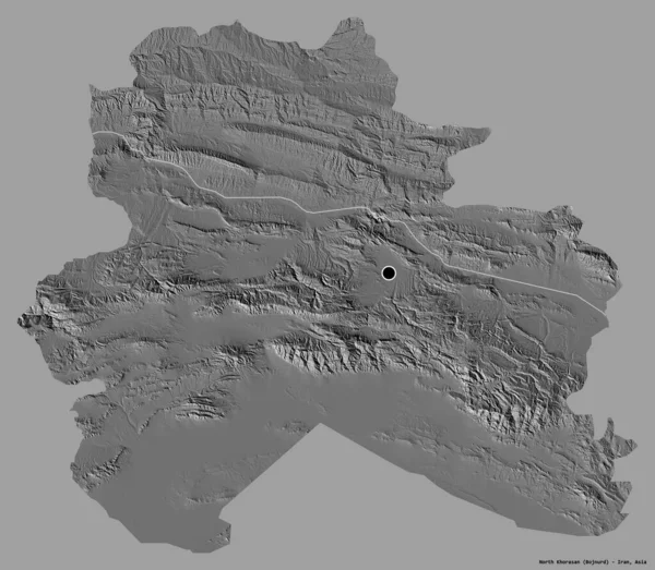 伊朗北部胡拉桑的形状 其首都以纯色背景隔离 Bilevel高程图 3D渲染 — 图库照片