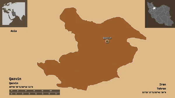 Gestalt Von Qazvin Provinz Des Iran Und Seiner Hauptstadt Entfernungsskala — Stockfoto