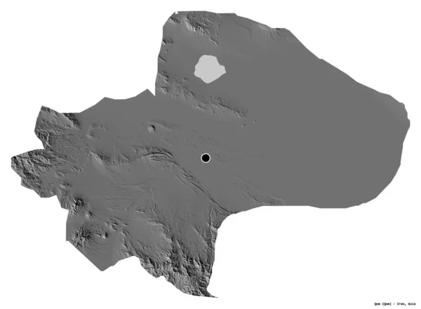 イランの州であるQomの形で 首都は白い背景に隔離されています 標高マップ 3Dレンダリング — ストック写真