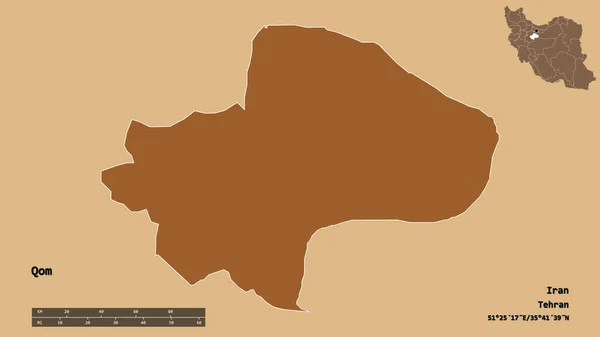 Форма Ком Провінція Іран Столицею Ізольованою Твердому Тлі Масштаб Відстаней — стокове фото