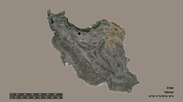 主要な地域部門と分離Razavi Khorasanエリアとイランの荒廃した形 ラベル 衛星画像 3Dレンダリング — ストック写真